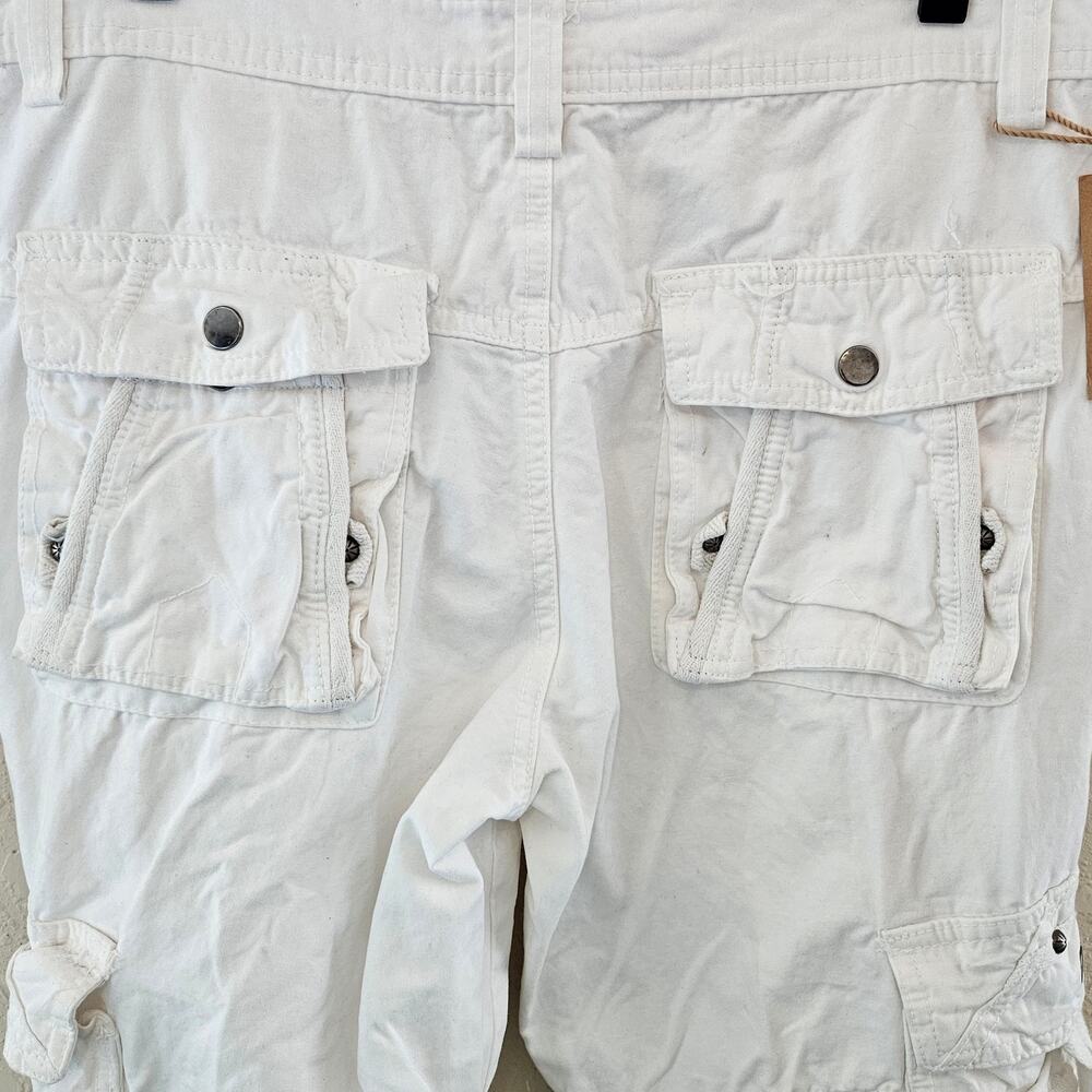 White Cargo Pants Multi Pockets Straight Leg Relax Fit Women Size 31 Punk Casual - Picture 3 of 14